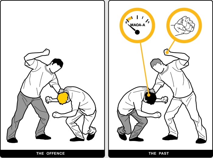 Information-graphic illustration of two people fighting